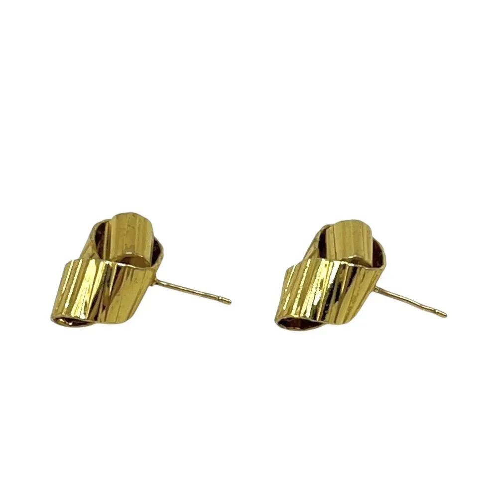 Gold Tone Statement Stud Earrings Modern Ribbed Swirl Post Geometric Wrap Posts